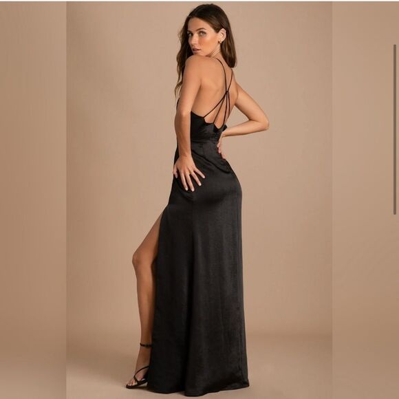 NWT Lulus Make it Elegant Black Satin Strappy Maxi Dress Size Small - Picture 3 of 13
